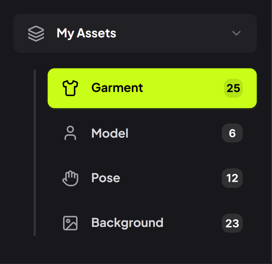 Modelfy digital gallery dashboard - Displaying photorealistic AI model generation results from flat lay apparel uploads